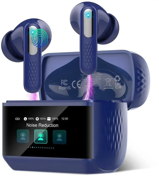 Main image of ZYHKON Wireless Earbuds with Touch Screen, Bluetooth 5.4 Headphones, ANC/ENC Noise Cancelling, 48H HiFi Stereo Bluetooth Ear Buds with 5 EQ Modes, Transparency Mode, IPX7 Earphones, Blue