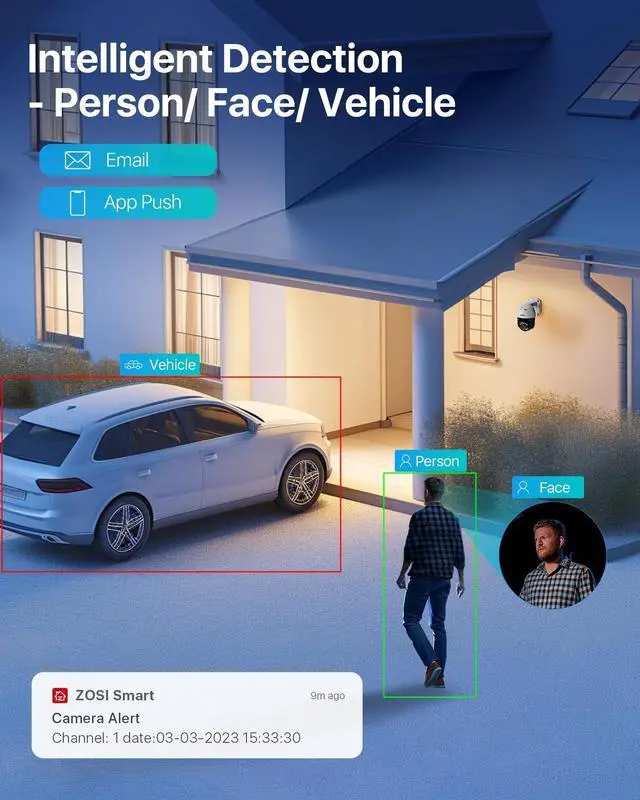 Alt view image 3 of 4 - ZOSI 2Pack C296 4K 8MP PoE IP Pan/Tilt Add-on Security Camera with Ethernet Cable, AI Human Face Vehicle Pet Detection, Starlight Color Night Vision, 2-Way Talk, Auto Tracking, Work with Our PoE NVR