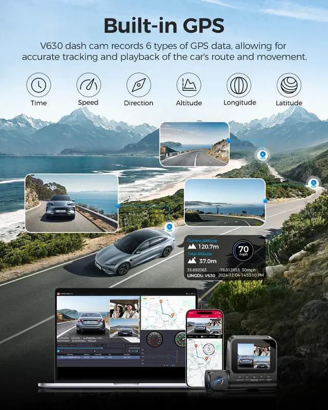 Alt view image 5 of 5 - LINGDU 3 Channel 4K Dash Cam, Dash Camera for Cars, 4K+1080P+1080P Front Inside and Rear Triple Car Camera, Built-in WiFi 6 GPS, 24H Parking Mode, WDR Night Vision, Free 64GB Card V630 Dash Cam