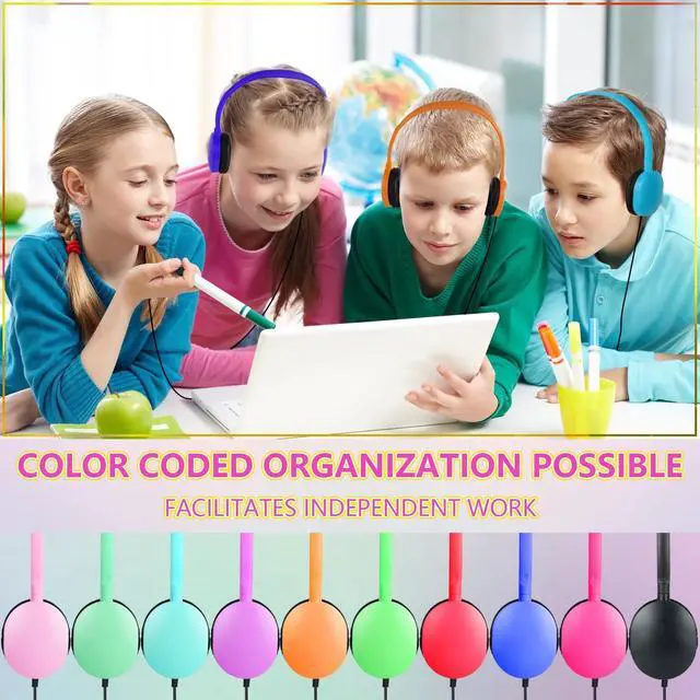 Alt view image 2 of 5 - ZXQZYM Bulk Classroom Headphones 50 Pack for Students and Kids, Comfortable Wired On-Ear Headphones for School,Libraries,Computer Labs, 3.5mm Plug Multi-Color