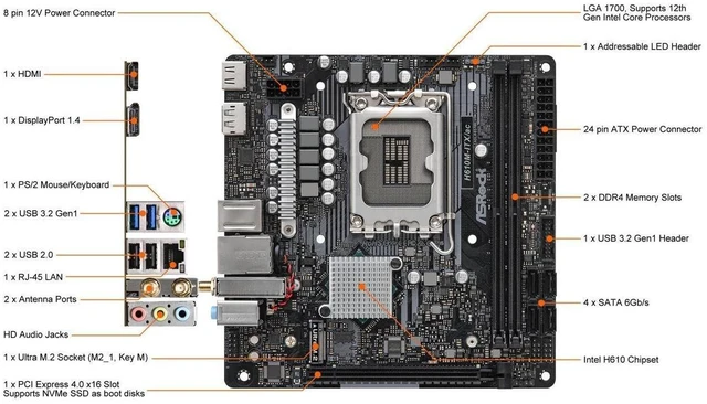 Alt view image 2 of 3 - ASRock H610M/AC Supports 13th Gen & 12th Gen and Next gen Intel Core Processors (LGA1700)