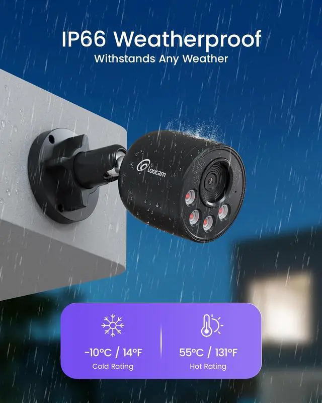 Alt view image 2 of 5 - Loocam 4MP PoE IP Camera Outdoor Indoor, Bullet Surveillance Cameras for Home Security, Smart Human/Vehicle Detection, IR Night Vision, Built-in Mic, IP66 Weatherproof, Compatible NVR Security System