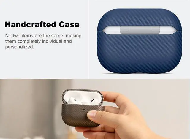 Alt view image 3 of 5 - Haobobro Leather Case - for AirPods Pro 3 Case Cover - Selected Skin-Friendly Leather, with Carbon Fibre Texture, Handmade Drop Protective Hard Cover for AirPods Pro 3rd Generation