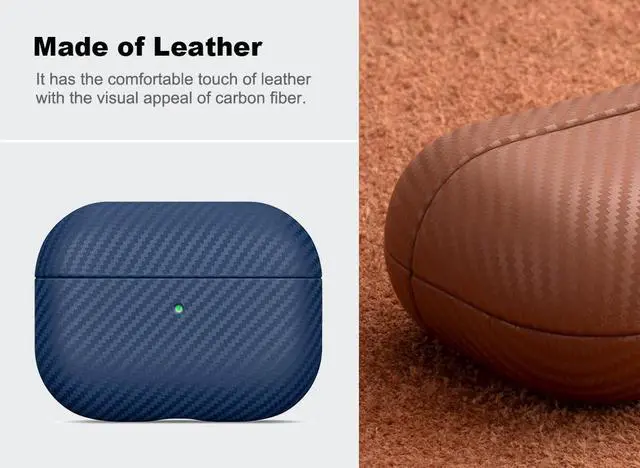 Alt view image 2 of 5 - Haobobro Leather Case - for AirPods Pro 3 Case Cover - Selected Skin-Friendly Leather, with Carbon Fibre Texture, Handmade Drop Protective Hard Cover for AirPods Pro 3rd Generation