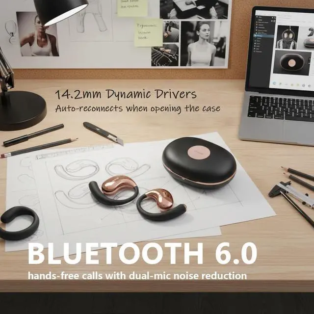 Alt view image 3 of 5 - Sport Open Ear Headphones Bluetooth 6.0, Clip On Earbuds Wireless with 36H Playtime for Running & Gym, Noise Cancelling Comfort Fit
