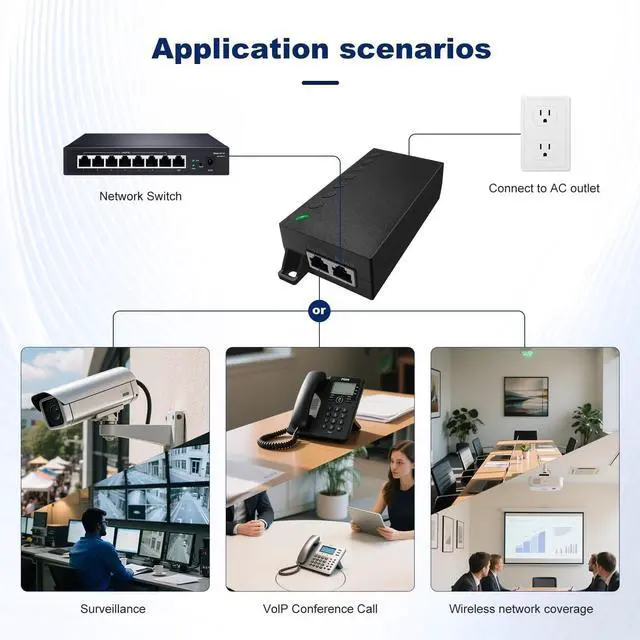 Alt view image 5 of 5 - POE60-10G PoE++ Injector, 1G/2.5G/5G/10Gbps Ethernet, Up to 60W Power Supply, IEEE 802.3af/at/bt Compliant, 100M (328Ft) Transmission Distance