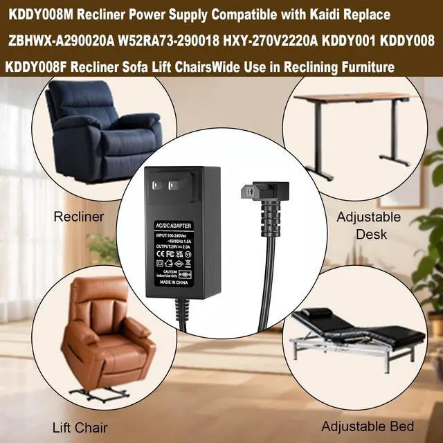 Alt view image 2 of 5 - KDDY008M Power Adapter Compatible with Kaidi Replace ZBHWX-A290020A W52RA73-290018 HXY-270V2220A KDDY001 KDDY008 KDDY008F Recliner Sofa Lift Chairs Power Supply Cord Charger