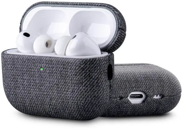 Main image of HanFab for AirPods Pro 2 Case Cover - Full Vegan Leather Wrap, No Plastic Seen or Felt ^^ Woolen Fabric Finish Synthetic Leather ^^ Scratch Proof Microfiber Lining ^^ Hard Case for AirPo