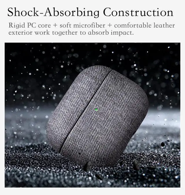 Alt view image 4 of 5 - HanFab for AirPods Pro 2 Case Cover - Full Vegan Leather Wrap, No Plastic Seen or Felt ^^ Woolen Fabric Finish Synthetic Leather ^^ Scratch Proof Microfiber Lining ^^ Hard Case for AirPo
