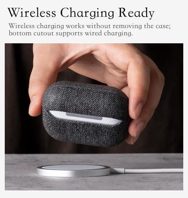 Alt view image 5 of 5 - HanFab for AirPods Pro 2 Case Cover - Full Vegan Leather Wrap, No Plastic Seen or Felt ^^ Woolen Fabric Finish Synthetic Leather ^^ Scratch Proof Microfiber Lining ^^ Hard Case for AirPo
