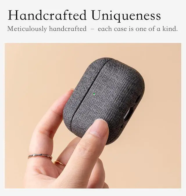 Alt view image 2 of 5 - HanFab for AirPods Pro 2 Case Cover - Full Vegan Leather Wrap, No Plastic Seen or Felt ^^ Woolen Fabric Finish Synthetic Leather ^^ Scratch Proof Microfiber Lining ^^ Hard Case for AirPo