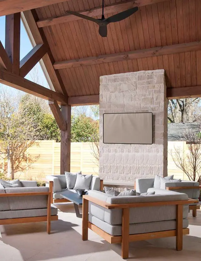 Alt view image 4 of 4 - iBirdie Outdoor TV Cover 40 to 43 inch Weatherproof, Cover Size 39.5"L x 25"H, Waterproof for Outside Flat Screen 40 to 43 inch TV, Light Brown 600D Thick Fabric Screen Protector with Bottom