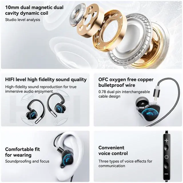 Alt view image 3 of 5 - 3 in 1 Detachable Earbuds, In-Ear/Over-Ear/Wired Headphones with ANC Noise Canceling, Bluetooth Multipoint Connection, Wired Mode for Karaoke & Live Streaming, HiFi Sound for Sleep, Sports, Gaming