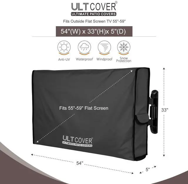 Alt view image 2 of 5 - ULTCOVER Waterproof Outdoor TV Cover for 55-59 inch Outside Flat Screen Televisions with Mounts and Stands, Black