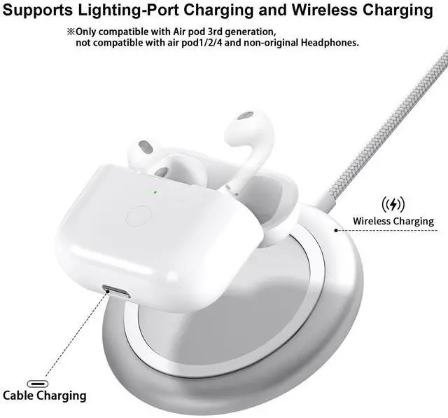 Alt view image 3 of 5 - Wireless Charging Case Replacement Compatible with AirPod 3rd Generation, Air Pod 3 Charger Case with Bluetooth Pairing Sync Button