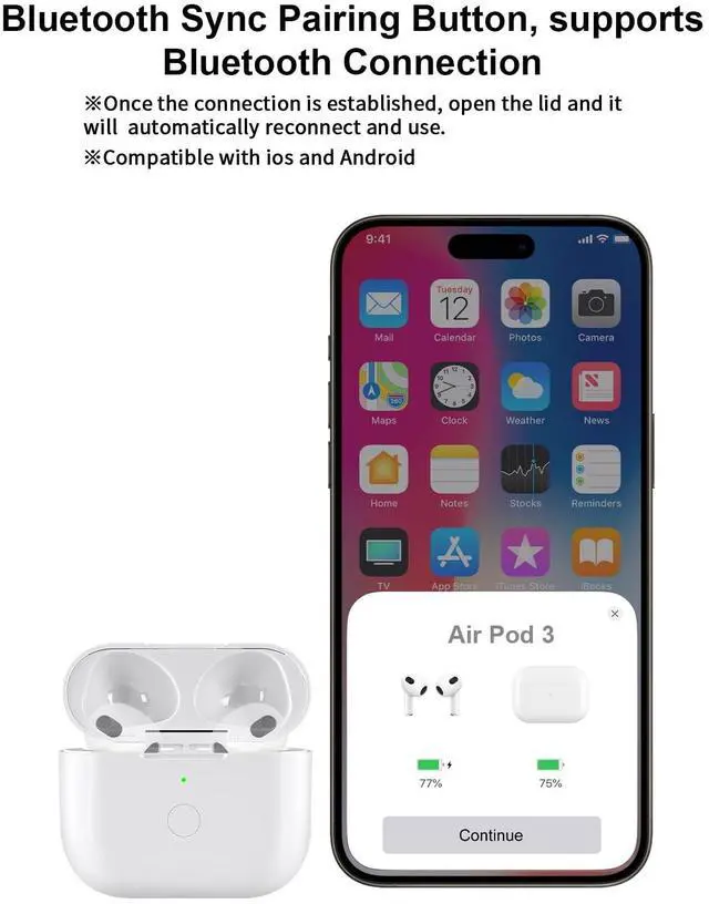 Alt view image 2 of 5 - Wireless Charging Case Replacement Compatible with AirPod 3rd Generation, Air Pod 3 Charger Case with Bluetooth Pairing Sync Button