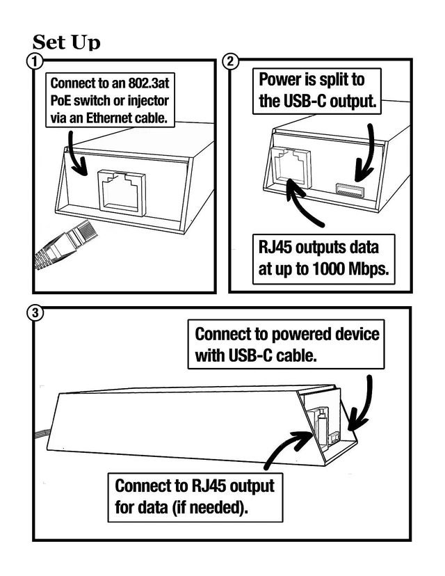 Alt view image 5 of 5 - PoE Texas GAT-USBC ^^ Easily Convert PoE+ to USBC for Google WiFi, Nest IQ and More ^^ Converts POE to 5v, 9v, 12v, 15v or 20 Volts with Divided Gigabit Data