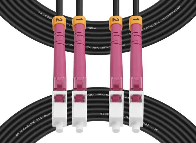 Main image of 10M(33ft) Outdoor OM4 LC to LC Fiber Patch Cable,Armored Fiber Optic Cable Cord,10GB/40GB/100GB Multimode Jumper Duplex MMF 50/125um Industrial TPU OD-5.0mm Direct Burial Fiber Black