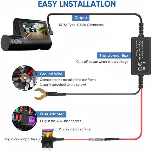 Alt view image 5 of 5 - USB-C Hardwire Kit for Cobra Dash Cams,Compatible Cobra SC Series Dash Cameras SC120SC 220CSC 250RDC 5V/3A Output,Cobra Dashcam Charger Power Cord with Parking Mode and Motion Detection