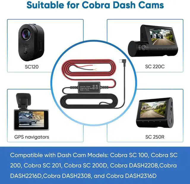 Alt view image 4 of 5 - USB-C Hardwire Kit for Cobra Dash Cams,Compatible Cobra SC Series Dash Cameras SC120SC 220CSC 250RDC 5V/3A Output,Cobra Dashcam Charger Power Cord with Parking Mode and Motion Detection