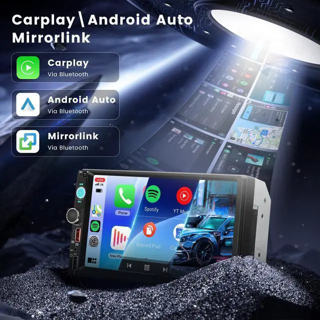 Alt view image 2 of 5 - Driauto Double Din Car Stereo Wireless Carplay Android Auto-7 inch Touch Screen Car MP5 Player with Bluetooth FM, 2 Din Radio Support MirrorLink, Type-C/AUX/USB, FM/EQ,Backup Camera, SWC, Video