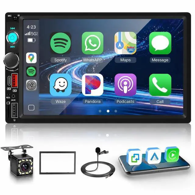 Main image of Driauto Double Din Car Stereo Wireless Carplay Android Auto-7 inch Touch Screen Car MP5 Player with Bluetooth FM, 2 Din Radio Support MirrorLink, Type-C/AUX/USB, FM/EQ,Backup Camera, SWC, Video
