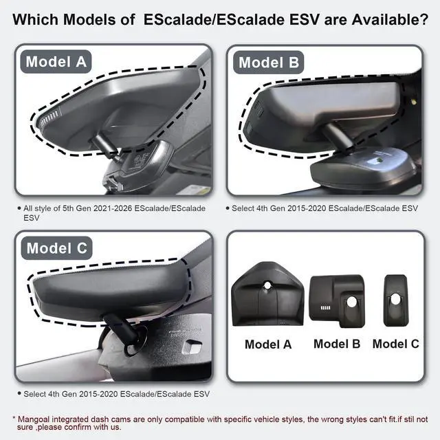 Alt view image 2 of 5 - mangoal 4K Front & 2K Rear 2 Channel HDR Dash Cam, Dual STARVIS 2 IMX678 IMX675, for Cadillac Escalade/Escalade ESV 2015-2020(Model B), 5GHz WiFi, GPS, 128GB Card