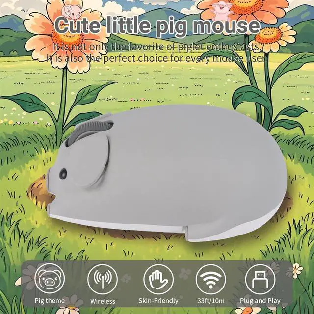 Alt view image 4 of 5 - elec Space Cute Pig Design Wireless Mouse Dual Mode Bluetooth & USB Mouse, Silent Operation, Ergonomic, Perfect for Laptops & PCs, Ideal Gift for Animal Lovers and Family(Gray)