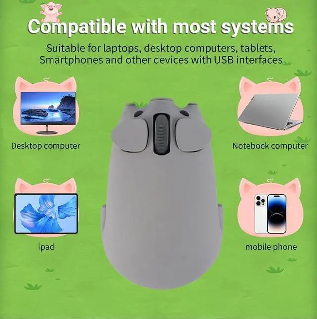 Alt view image 3 of 5 - elec Space Cute Pig Design Wireless Mouse Dual Mode Bluetooth & USB Mouse, Silent Operation, Ergonomic, Perfect for Laptops & PCs, Ideal Gift for Animal Lovers and Family(Gray)