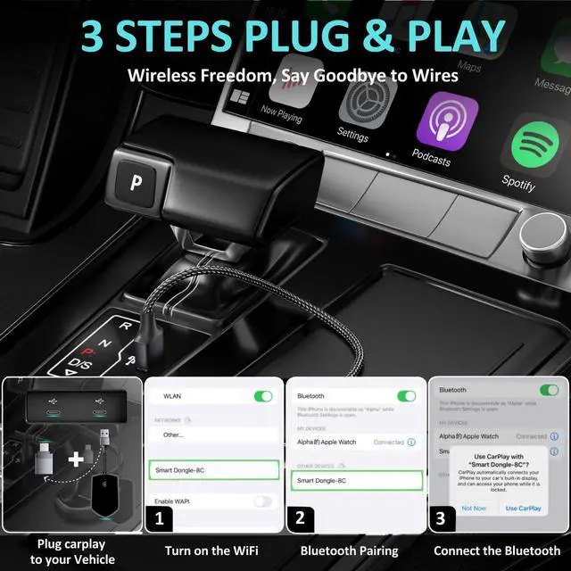 Alt view image 5 of 5 - symtype Wireless Carplay Adapter, Converts Wired to Wireless Carplay 2024 Upgrade Dongle for Play Carplay&Wireless Control Plug, Fit for Cars 2017+ & for Apple iPhone iOS 10+, Eas
