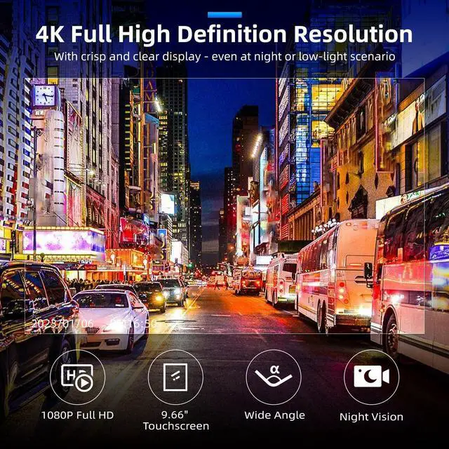 Alt view image 3 of 5 - CAMECHO 4K Mirror Dash Cam Front and Rear, WiFi Rear View Mirror Camera, 9.66" Full Touch Screen, Dash Camera for Cars, Night Vision, G-Sensor, Loop Recording, Reverse Assist