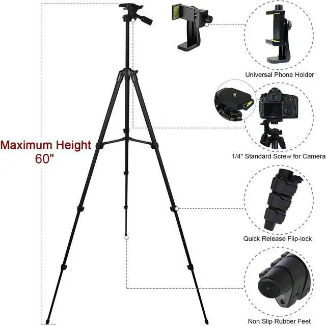 Alt view image 5 of 5 - Endurax Camera Tripod (No Quick Release Plate-Black)