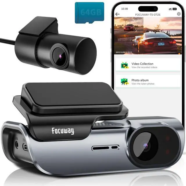 Main image of FOCUWAY 4K Front and Rear Dash Cam: Fast 5GHz WiFi & Hands-Free Voice Control, Compact Hidden Design, 24/7 Parking Mode Recording, Supercapacitor & Type-C, Free 64GB Card, Super Night Vision