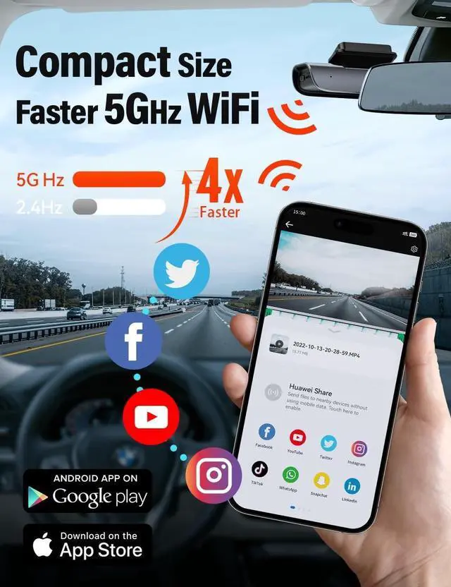 Alt view image 3 of 5 - FOCUWAY 4K Front and Rear Dash Cam: Fast 5GHz WiFi & Hands-Free Voice Control, Compact Hidden Design, 24/7 Parking Mode Recording, Supercapacitor & Type-C, Free 64GB Card, Super Night Vision