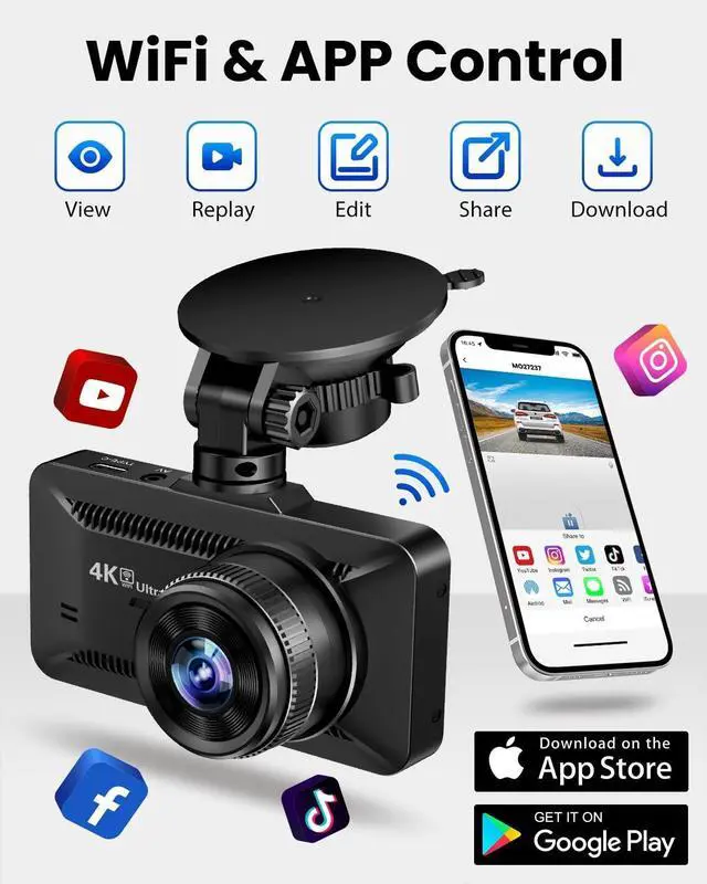 Alt view image 3 of 5 - Dash Cam Front Rear 4K/1080P, Dash Camera for Cars Build in WiFi, Full HD Dash Cam with APP Control, 3.94 IPS Screen Dash Camera with 32GB SD Card, G-Sensor, WDR, 24Hr Parking Mote, Loop Recording