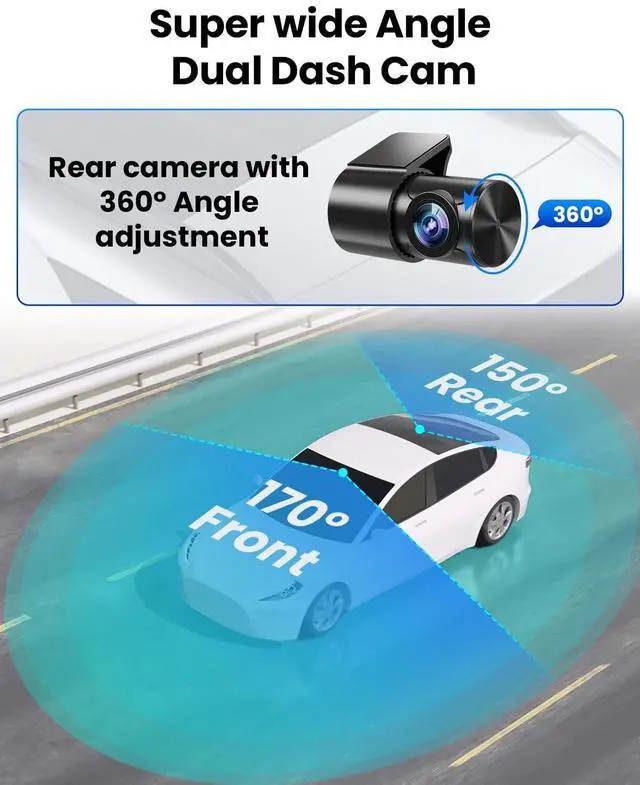 Alt view image 4 of 5 - Dash Cam Front Rear 4K/1080P, Dash Camera for Cars Build in WiFi, Full HD Dash Cam with APP Control, 3.94 IPS Screen Dash Camera with 32GB SD Card, G-Sensor, WDR, 24Hr Parking Mote, Loop Recording