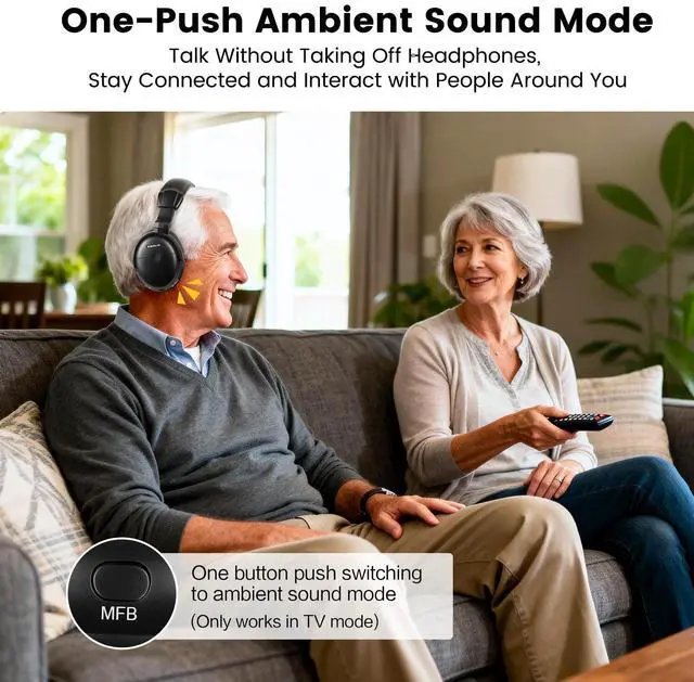 Alt view image 5 of 5 - SIMOLIO TV Headphones Wireless for Seniors with Transmitter, 3 Tone Modes with Clear Dialog, RF & Bluetooth Headphones for TV Watching, Zero Audio Delay, 164FT/50M Range, Optical, RCA, AUX Supp