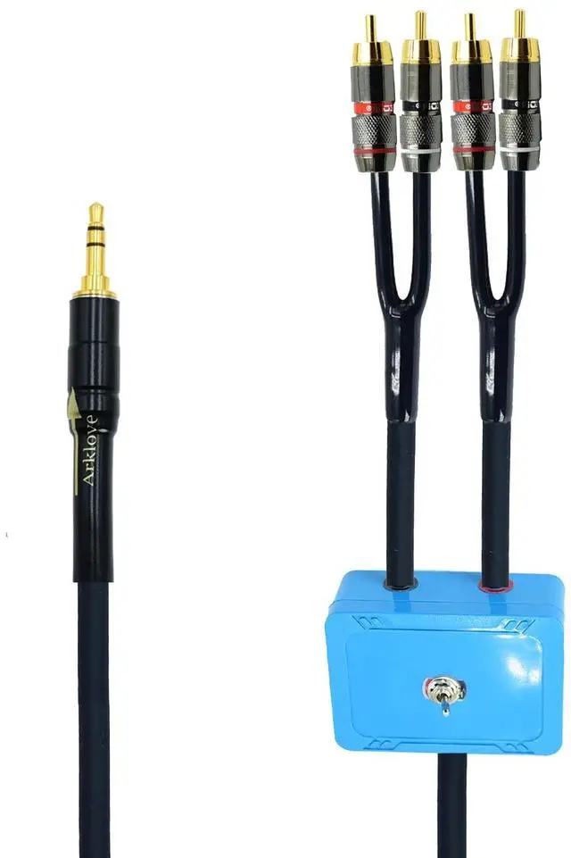 Main image of Arklove 3ft Sound Channel swicher 1/8" aux Input 3.5mm RCA Output Switch Selector 2 in 1 Out R/L Stereo Audio 1 in 2 Out Stereo Audio Splitter with Phone pc Player