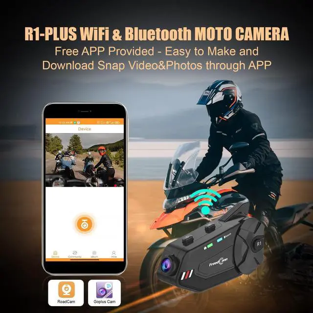 Alt view image 4 of 5 - FreedConn Motorcycle Helmet Headset with Camera R1plus Helmet Intercom 1080P WiFi Motorcycle Communication Systems with CVC Noise Cancellation/Music Sharing /IP65 Waterproof(Comes with 64G TF Card)