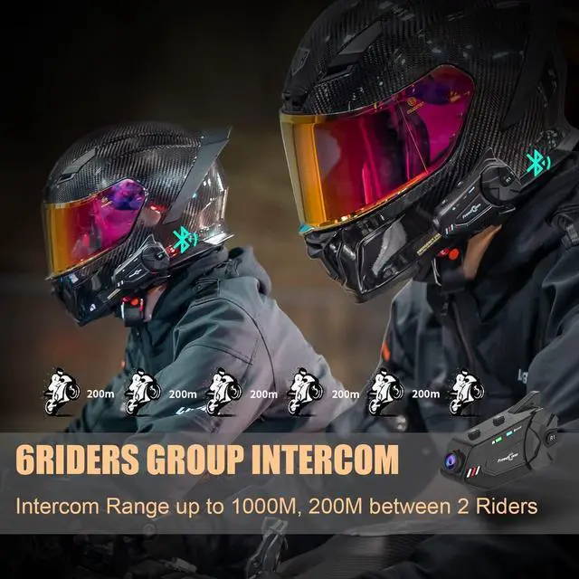 Alt view image 3 of 5 - FreedConn Motorcycle Helmet Headset with Camera R1plus Helmet Intercom 1080P WiFi Motorcycle Communication Systems with CVC Noise Cancellation/Music Sharing /IP65 Waterproof(Comes with 64G TF Card)