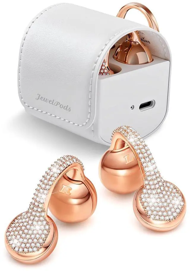 Main image of JewelPods C01 Pro Open Ear Headphones,Clip-on Earbuds Wireless Bluetooth with Crystal, Secure, Lightweight, Premium Audio-Water Resistant-Up to 72 hrs Play, Leather Charging Case,Gift for Her