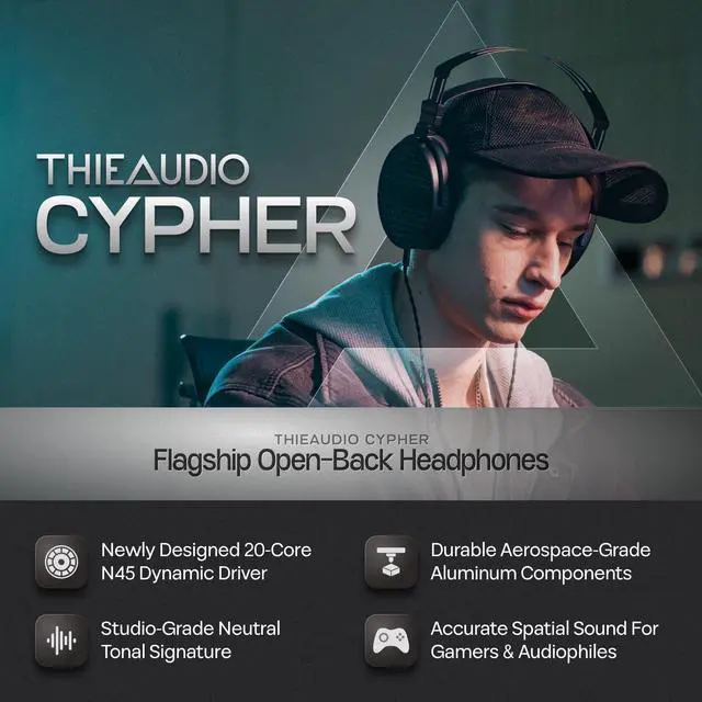 Alt view image 2 of 5 - Linsoul THIEAUDIO Cypher Flagship 20-Core N45 Dynamic Driver Headphones, Open-Back, Neutral Reference Tuning, Aerospace-Grade Aluminum Components for Gamers & Audiophiles Studio Professionals
