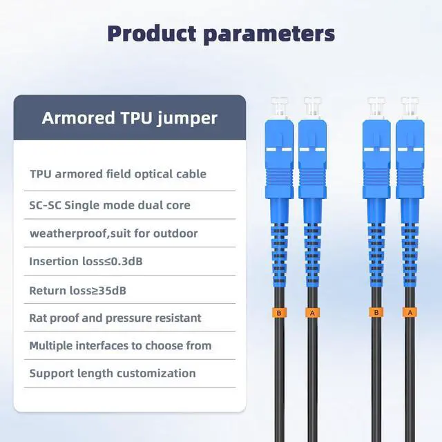 Alt view image 2 of 5 - Jeirdus 20M SC to SC Outdoor Armored Duplex 9/125 SM Fiber Optic Cable Jumper - Optical Patch Cord, Singlemode, 20Meters, 65ft