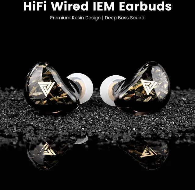 Alt view image 2 of 5 - QJF Kaiser Wired Earbuds, in Ear Monitor Headphones, HiFi Stereo IEM Dual Driver Noise Isolating 3.5mm Jack for Gaming Music Laptop Musicians (Black, Without Mic)