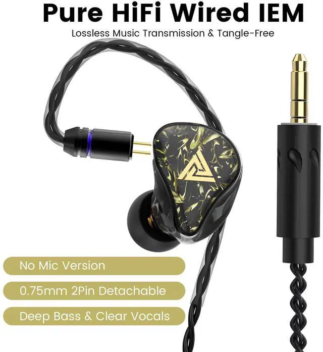 Alt view image 5 of 5 - QJF Kaiser Wired Earbuds, in Ear Monitor Headphones, HiFi Stereo IEM Dual Driver Noise Isolating 3.5mm Jack for Gaming Music Laptop Musicians (Black, Without Mic)