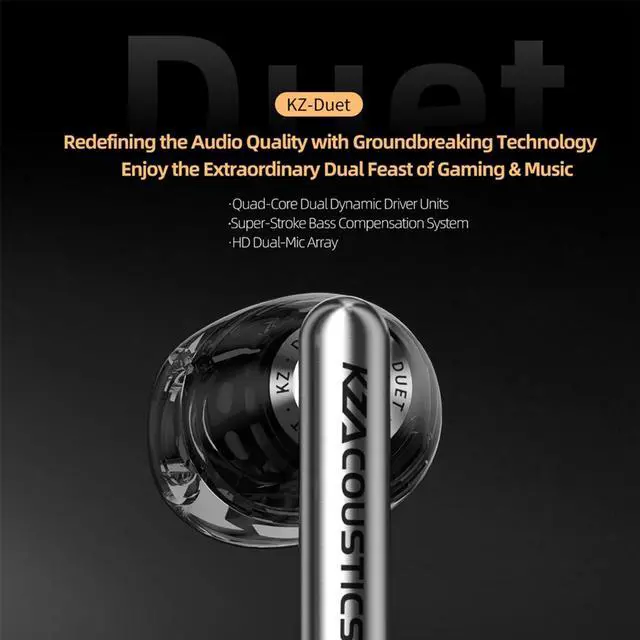 Alt view image 2 of 5 - HIFIXAUDIO KZ Duet in Ear Monitor, Dual Driver (10mm + 8mm) iems Earbuds with Mic for with Crystal Clear Sound, HiFi Deep Bass Noise Isolating Earphone for Game Music (Without Mic, Black)