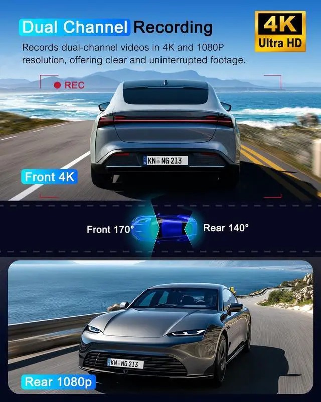 Alt view image 4 of 5 - Dash Cam Front and Rear 5GHz WiFi Dashcam with CPL, 4K+1080P Dual Dash Camera for Cars, 3.69" IPS Screen Dashcam with 64GB SD Card, App Control, 24H Parking Mode, Super Night Vision, Loop Recording