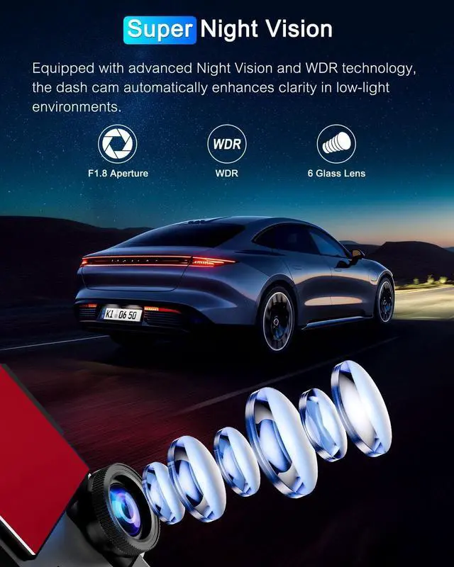 Alt view image 5 of 5 - Dash Cam Front and Rear 5GHz WiFi Dashcam with CPL, 4K+1080P Dual Dash Camera for Cars, 3.69" IPS Screen Dashcam with 64GB SD Card, App Control, 24H Parking Mode, Super Night Vision, Loop Recording