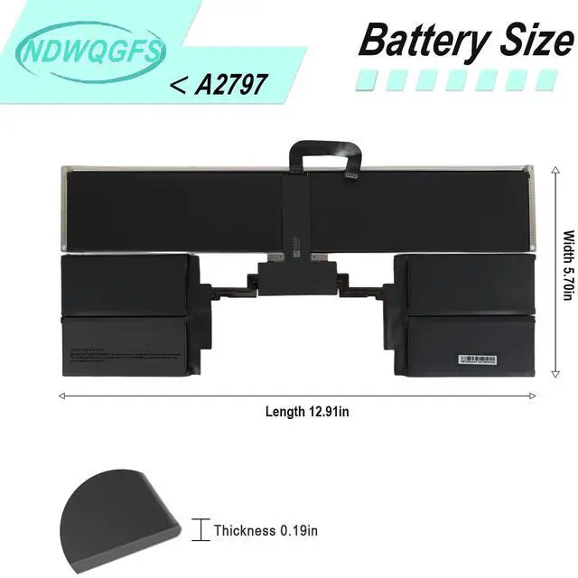 Alt view image 4 of 5 - NDWQGFS A2797 A2941 Laptop Battery Compatible with MacBook Air 15-inch M2 2023 (A2941) & M3 2024 (A3114) ^^ 11.54V 66.5Wh Li-Polymer ^^ Compatible with EMC 8301, MRYQ3LL/A, MQKX3LL/A