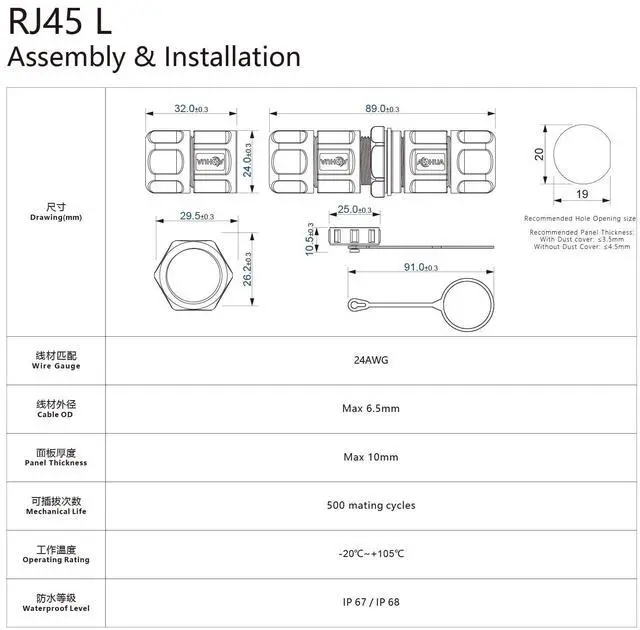 Alt view image 5 of 5 - AOHUA Waterproof RJ45 Coupler, (3-Pack) Rj45 Panel Mount Connector, IP68 Shielded Ethernet Coupler with Dust Cover for Outdoor Cat5/Cat6/Cat7 Internet Cable (AH-RJ45-08Z01132)